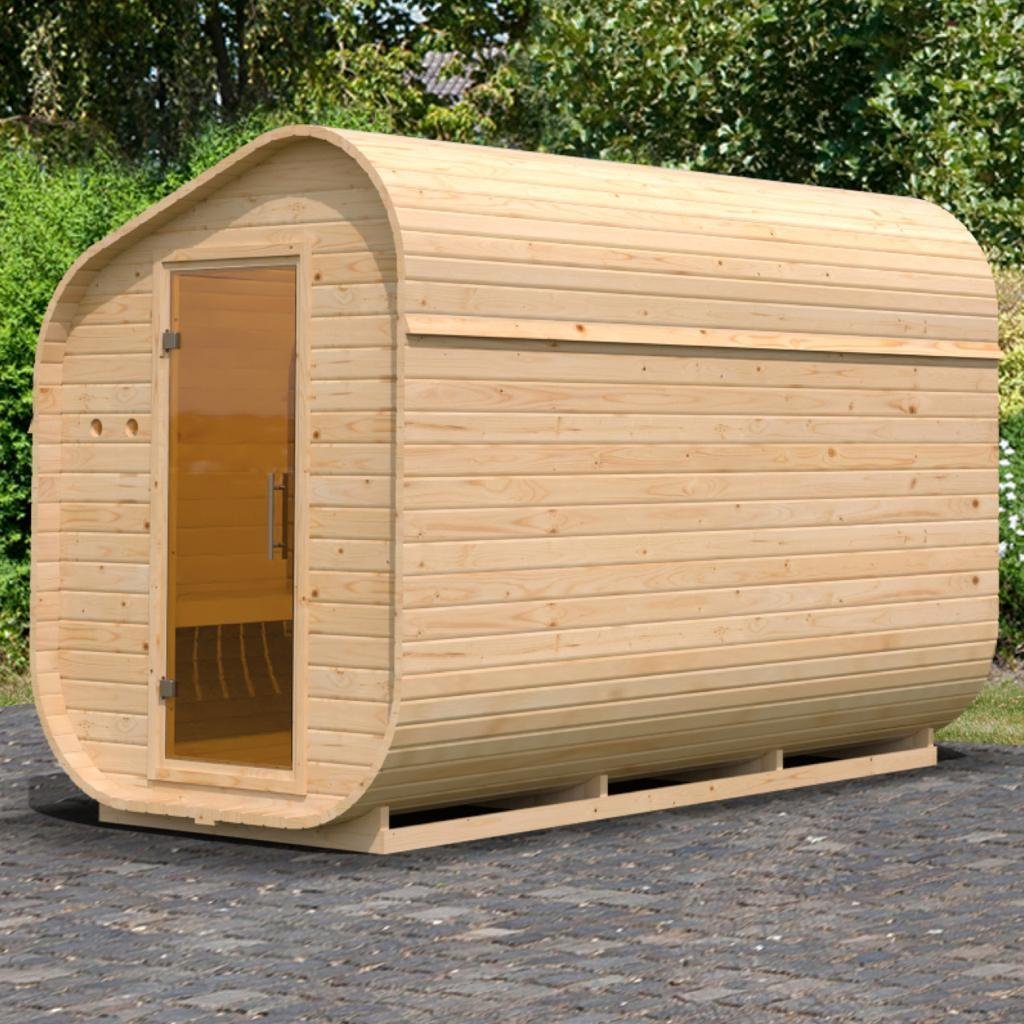 Sauna d’extérieur tonneau en bois massif pour 1 à 2 personnes 38mm 199x175x205cm KARIBU - TryIlluminate