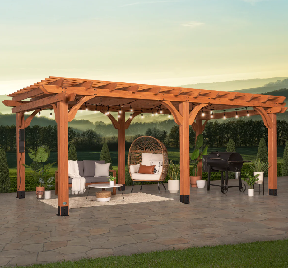 Backyard Discovery Beaumont 20 Ft x 12 Ft Cedar Patio Pergola with Power