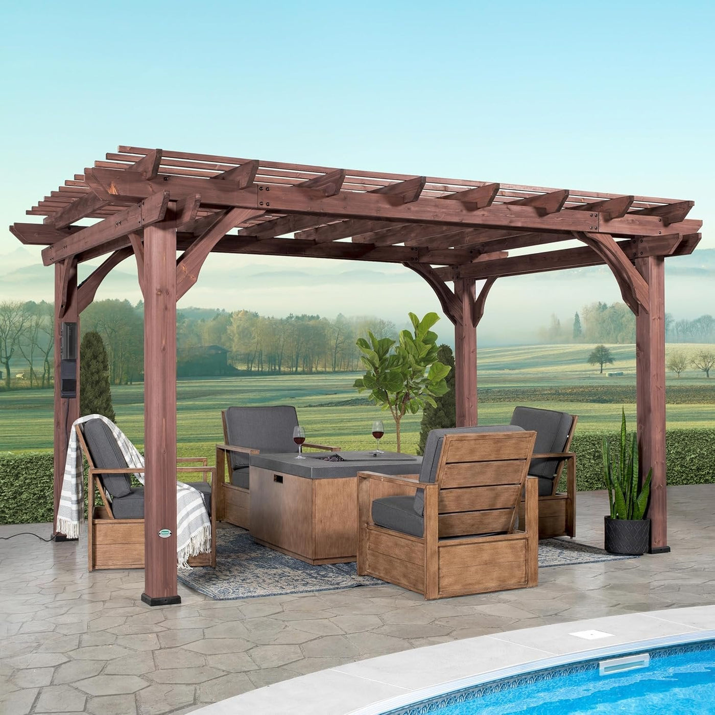 Backyard Discovery 14 Ft x 10 Ft Somerville Cedar Pergola with Power