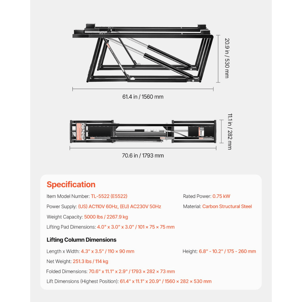 Garage Pro 5000 Lb Adjustable Car Lift with Remote Control Portable
