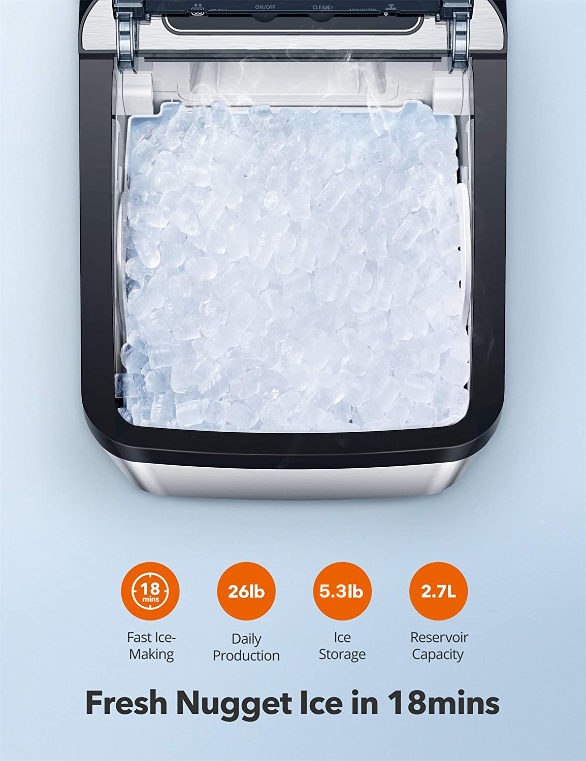 Aicook Countertop Nugget Ice Maker 26 lbs. Portable Sonic Ice Machine with Self-Cleaning