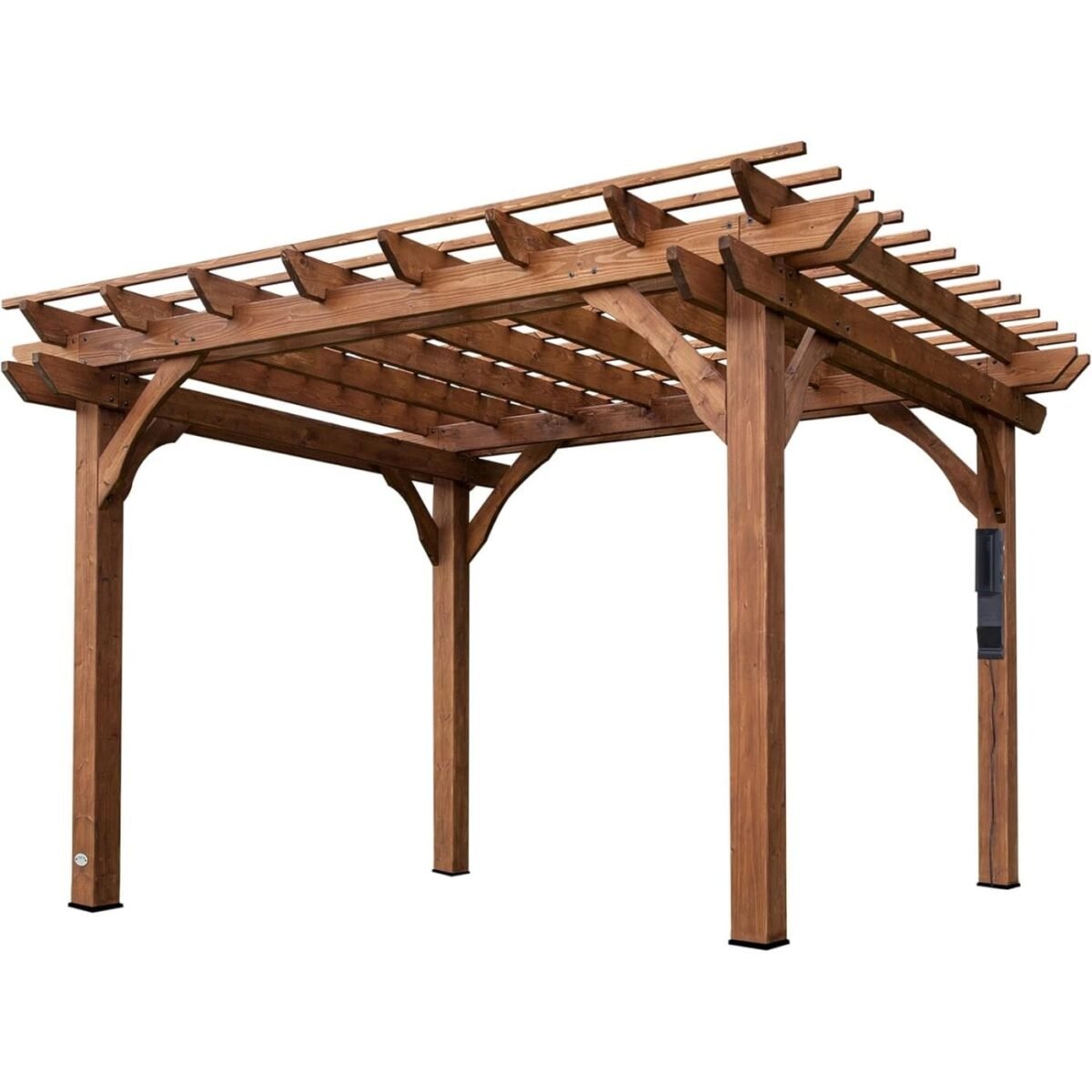 Backyard Discovery 12' x 10' Cedar Wood Pergola Garden Arbor Patio Shade Structure with PowerPort and Anchoring Feet