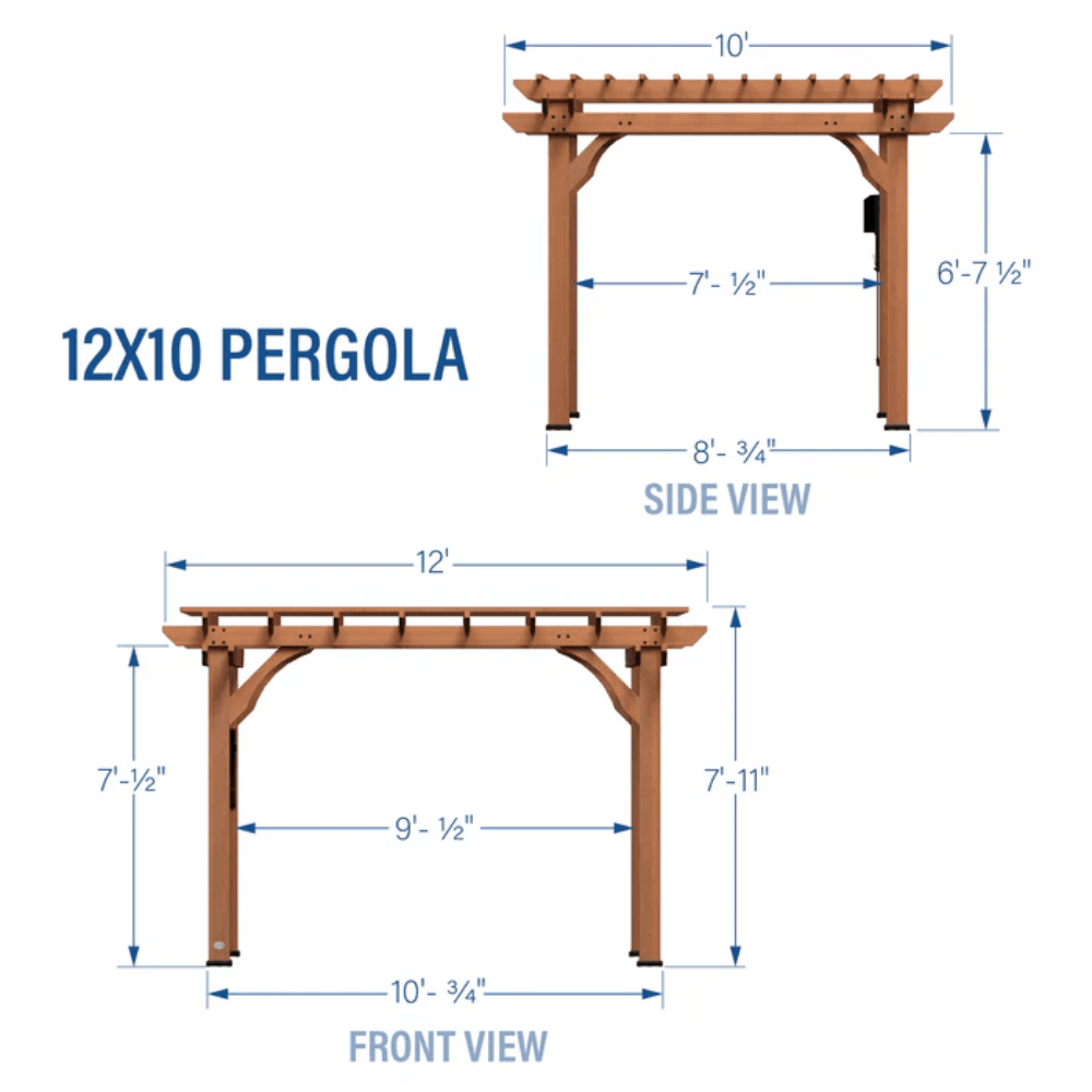 Backyard Discovery 12' x 10' Cedar Wood Pergola Garden Arbor Patio Shade Structure with PowerPort and Anchoring Feet