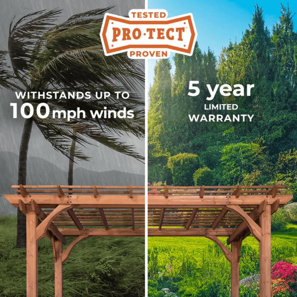 Backyard Discovery 12' x 10' Cedar Wood Pergola Garden Arbor Patio Shade Structure with PowerPort and Anchoring Feet