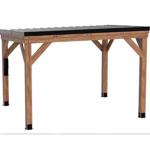 Backyard Discovery Arcadia 12' x 9.5' Cedar Wood Slope Roof Gazebo Patio Pavilion with Black Steel Roof and PowerPort