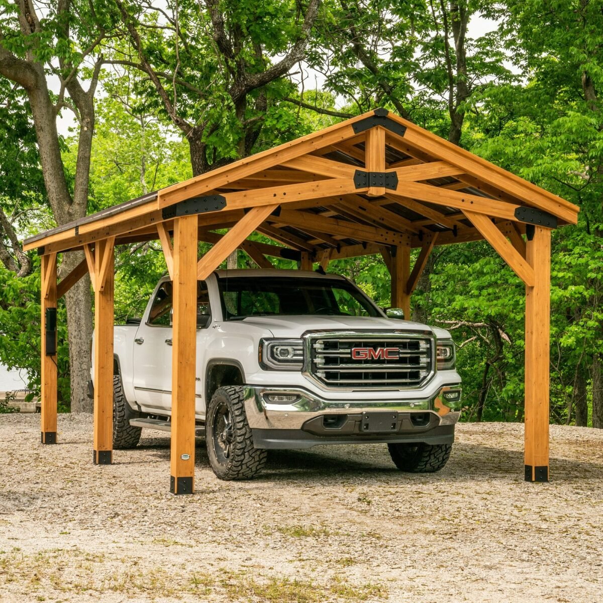 Backyard Discovery Norwood 20' x 12' Cedar Wood Pavilion Carport Heavy-Duty Gazebo Shelter with Steel Roof and PowerPort