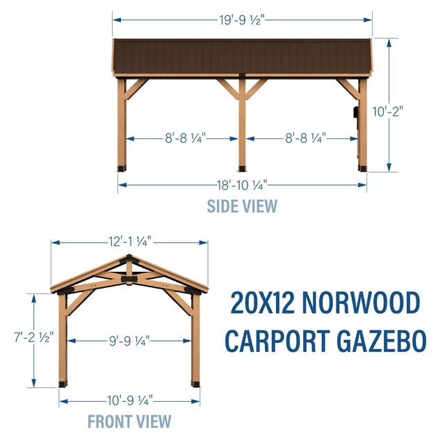 Backyard Discovery Norwood 20' x 12' Cedar Wood Pavilion Carport Heavy-Duty Gazebo Shelter with Steel Roof and PowerPort