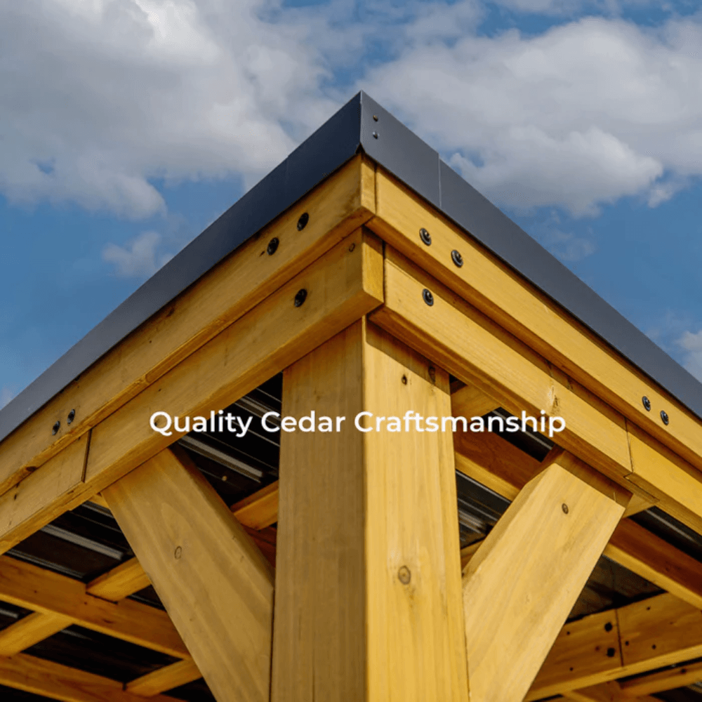 Backyard Discovery Kingsport 20' x 20' Cedar Wood Carport Heavy-Duty Outdoor Vehicle Shelter with Black Steel Roof and PowerPort