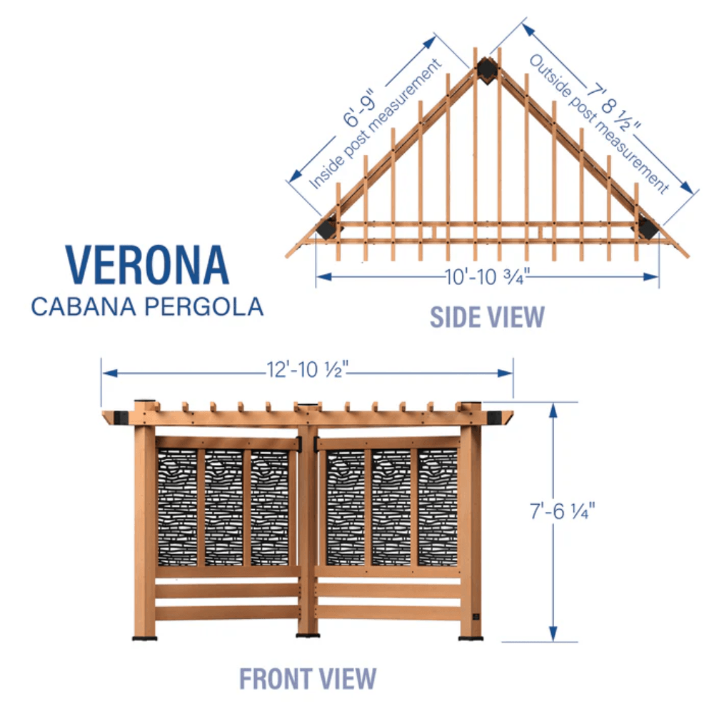 Backyard Discovery Verona 13' x 10' Cedar Wood Cabana Pergola Patio Shade Structure with Composite Bamboo Privacy Panels