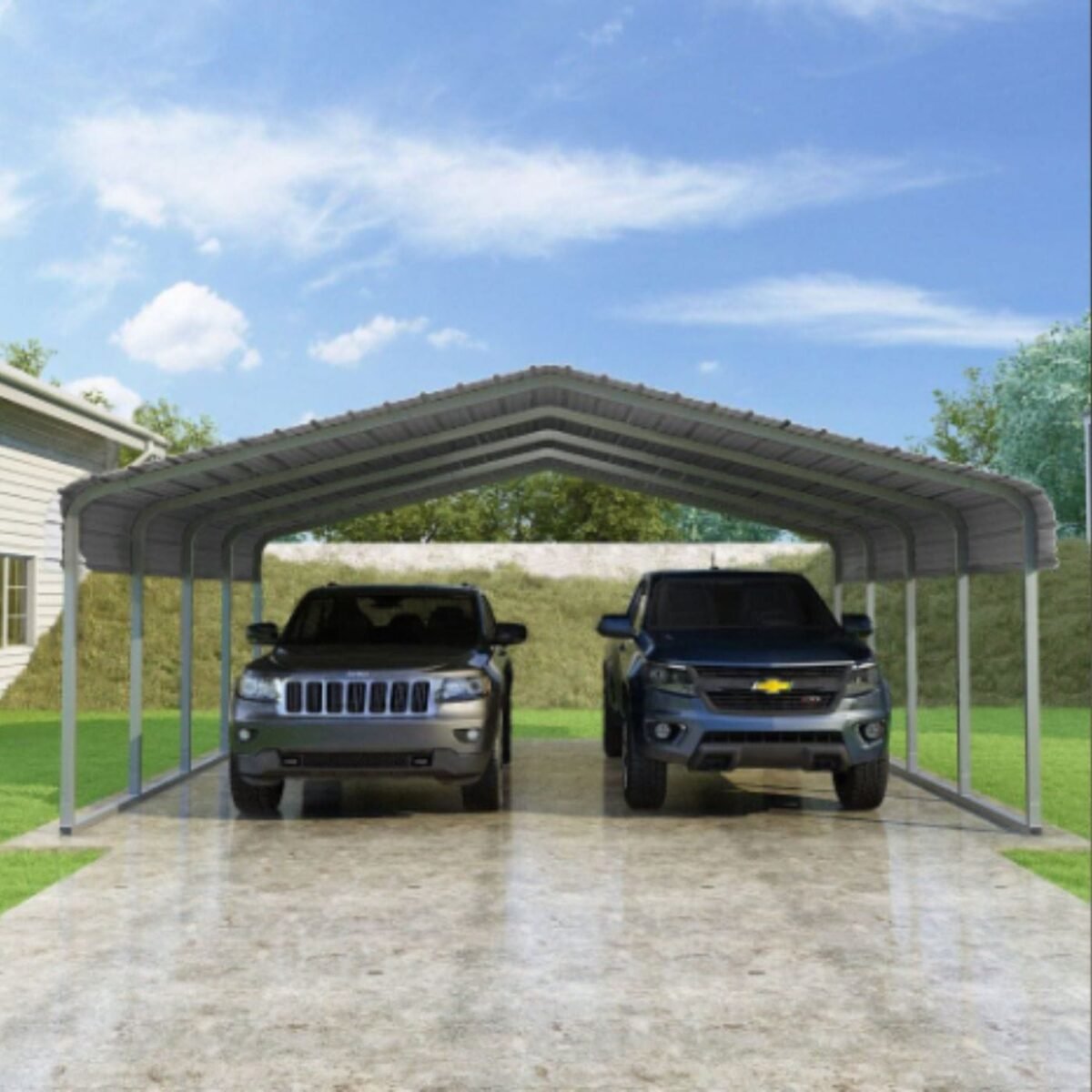 VersaTube Classic 20' x 20' x 7' Steel Carport DIY Kit Metal Roof Vehicle Shelter with Slip-Fit Frame