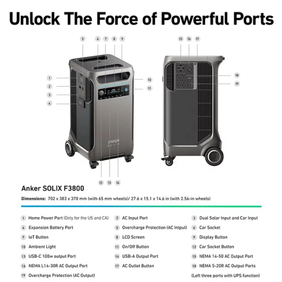 Anker SOLIX F3800 Portable Power Station 3840Wh LiFePO4 Battery Backup Generator with 6000W AC Output