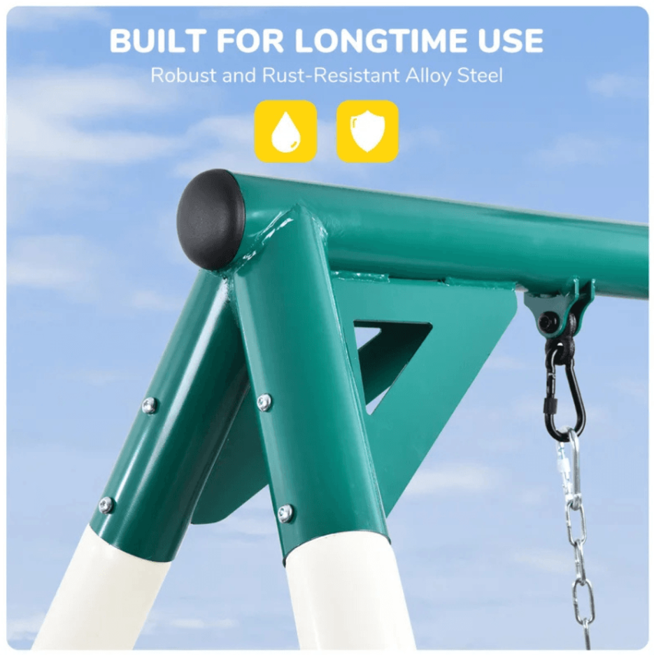 Designasofa 9.5 Ft. Heavy-Duty Metal Outdoor Swing Set with Saucer Swing and 2 Swings