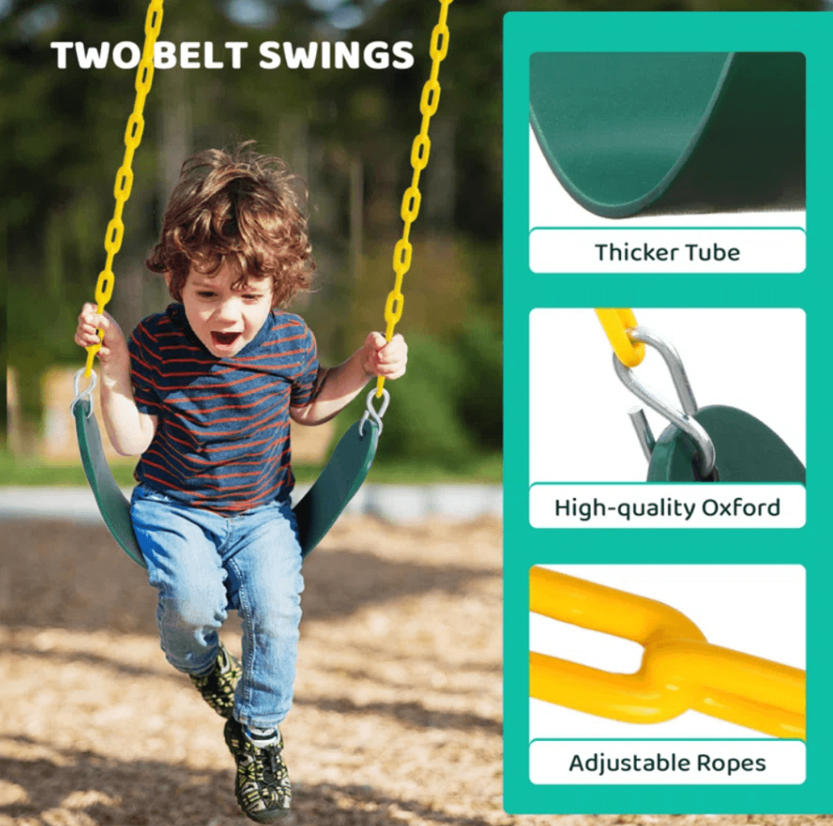 Designasofa 9.5 Ft. Heavy-Duty Metal Outdoor Swing Set with Saucer Swing and 2 Swings