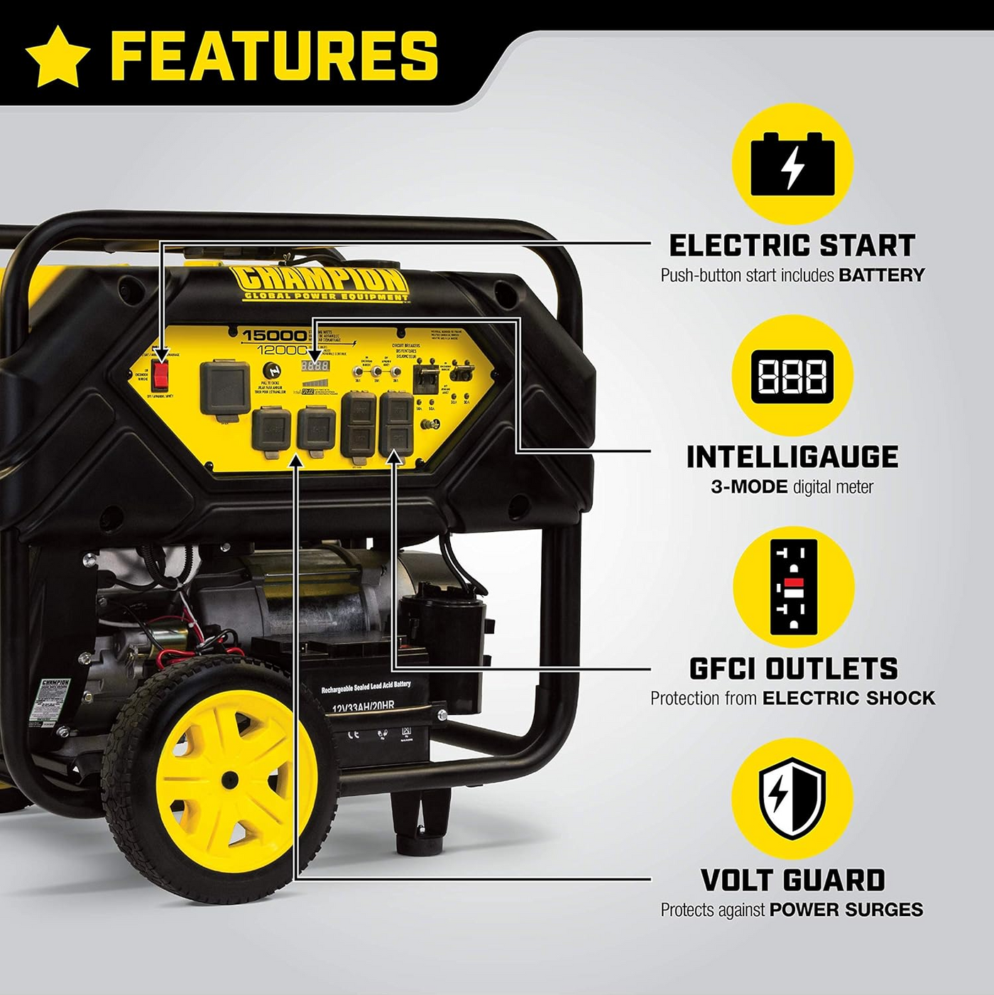 Champion Power Equipment 12000-Watt Portable Generator with Electric Start and Lift Hook