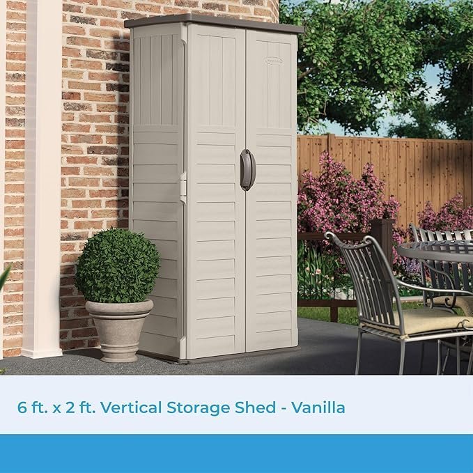 Suncast Vertical Outdoor Storage Shed with All-Weather Construction, Vanilla - TryIlluminate
