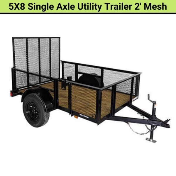 Triple Crown 5×8 Single Axle Utility Trailer | 2′ Mesh | Black | U5X8S24M - TryIlluminate