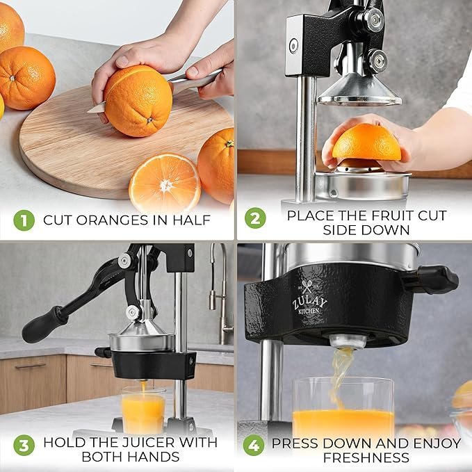 Zulay Kitchen Cast Iron Juicer – Easy-to-Clean Heavy-Duty Manual Juicer, Professional Citrus Juicer – Stainless Steel Lemon Squeezer – Manual Citrus Press & Orange Squeezer – Orange Juicer (Black) - TryIlluminate