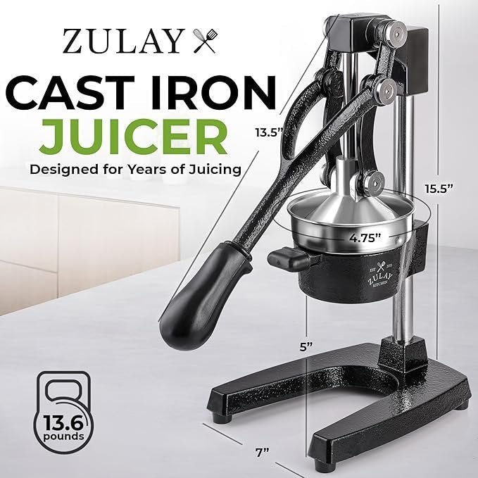 Zulay Kitchen Cast Iron Juicer – Easy-to-Clean Heavy-Duty Manual Juicer, Professional Citrus Juicer – Stainless Steel Lemon Squeezer – Manual Citrus Press & Orange Squeezer – Orange Juicer (Black) - TryIlluminate