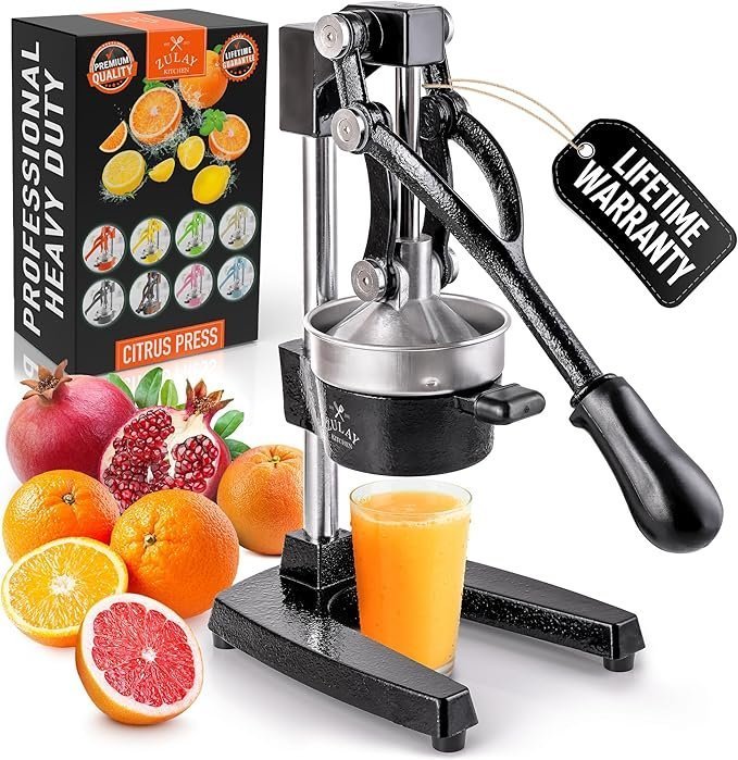 Zulay Kitchen Cast Iron Juicer – Easy-to-Clean Heavy-Duty Manual Juicer, Professional Citrus Juicer – Stainless Steel Lemon Squeezer – Manual Citrus Press & Orange Squeezer – Orange Juicer (Black) - TryIlluminate