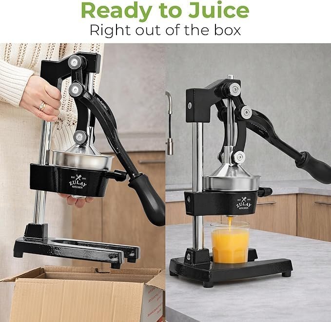 Zulay Kitchen Cast Iron Juicer – Easy-to-Clean Heavy-Duty Manual Juicer, Professional Citrus Juicer – Stainless Steel Lemon Squeezer – Manual Citrus Press & Orange Squeezer – Orange Juicer (Black) - TryIlluminate